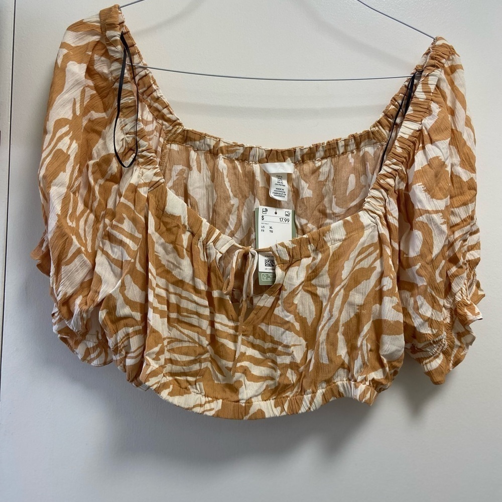 H&M Extra Large mustard crop top for women with poufy sleeves